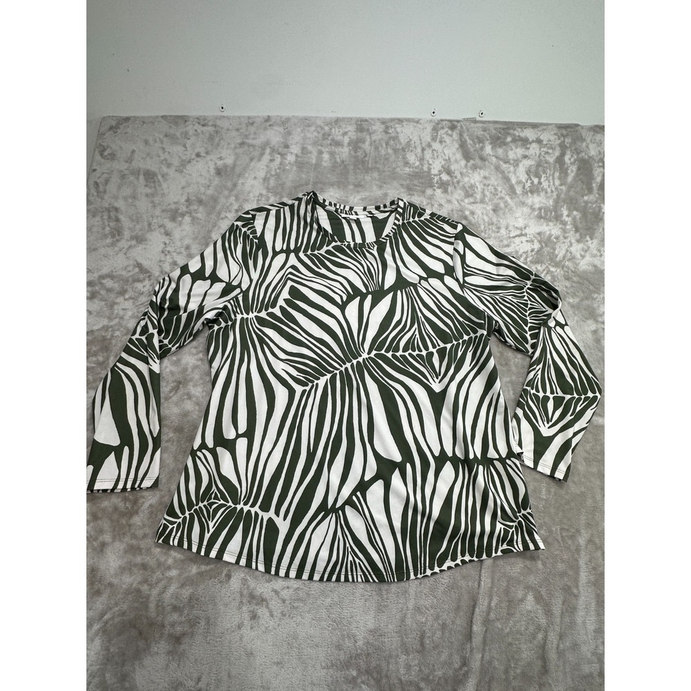 Chico's Blouse Womens Size XL Black & White Long Sleeve Classic Flowy EUC